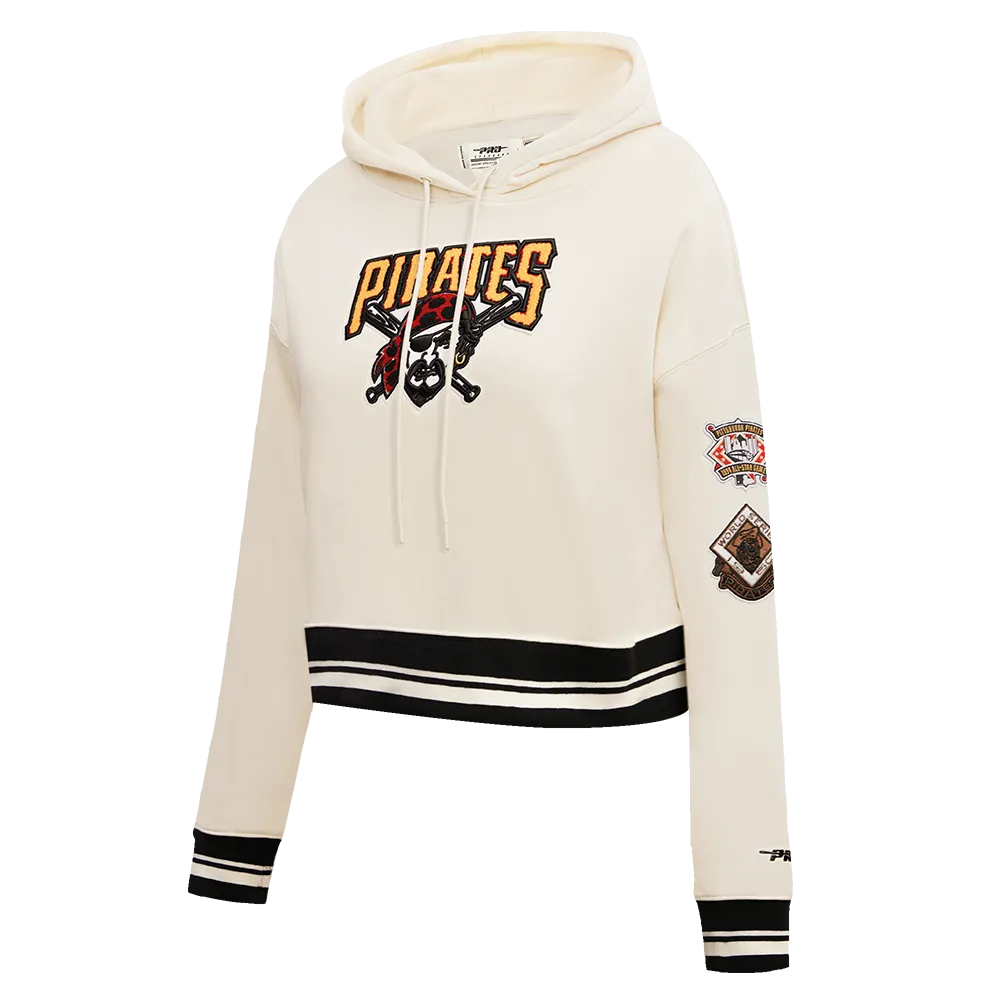 MLB PITTSBURGH PIRATES RETRO CLASSIC WOMEN'S CROPPED PO HOODIE (EGGSHELL/ BLACK)