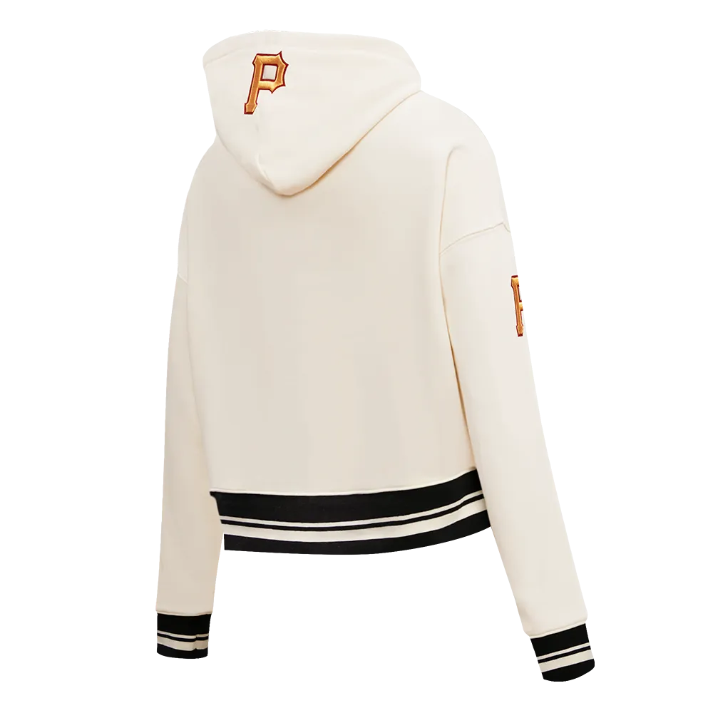 MLB PITTSBURGH PIRATES RETRO CLASSIC WOMEN'S CROPPED PO HOODIE (EGGSHELL/ BLACK)