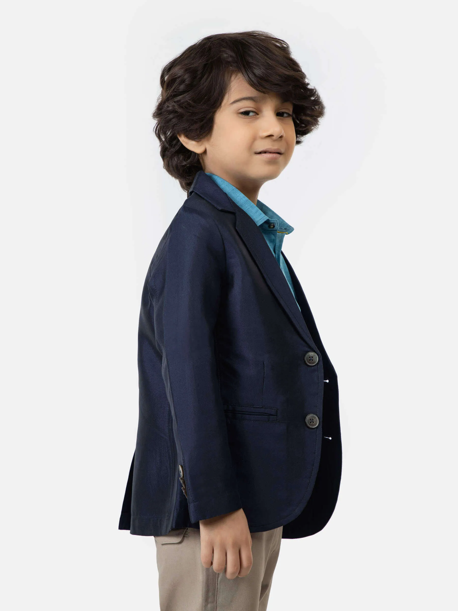 Navy Blue Silk Blended Kids Blazer