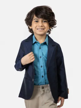 Navy Blue Silk Blended Kids Blazer