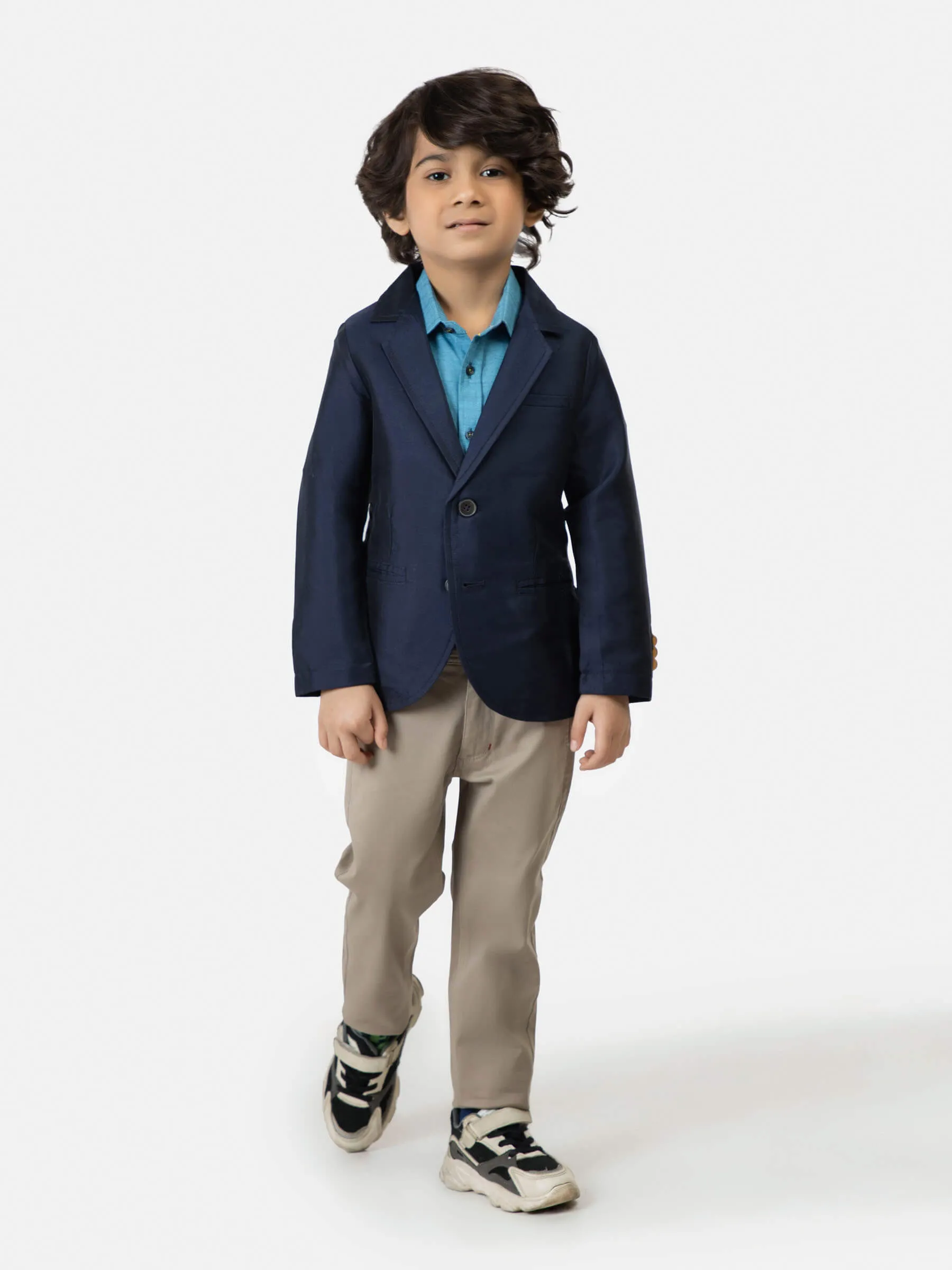 Navy Blue Silk Blended Kids Blazer