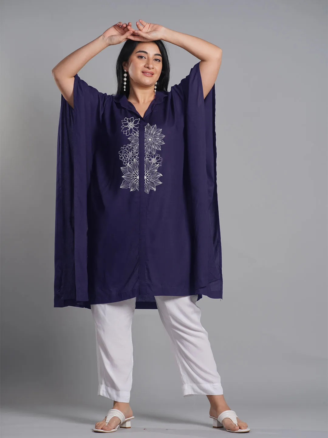 Navy Rayon Shirt-Kaftan - Modern