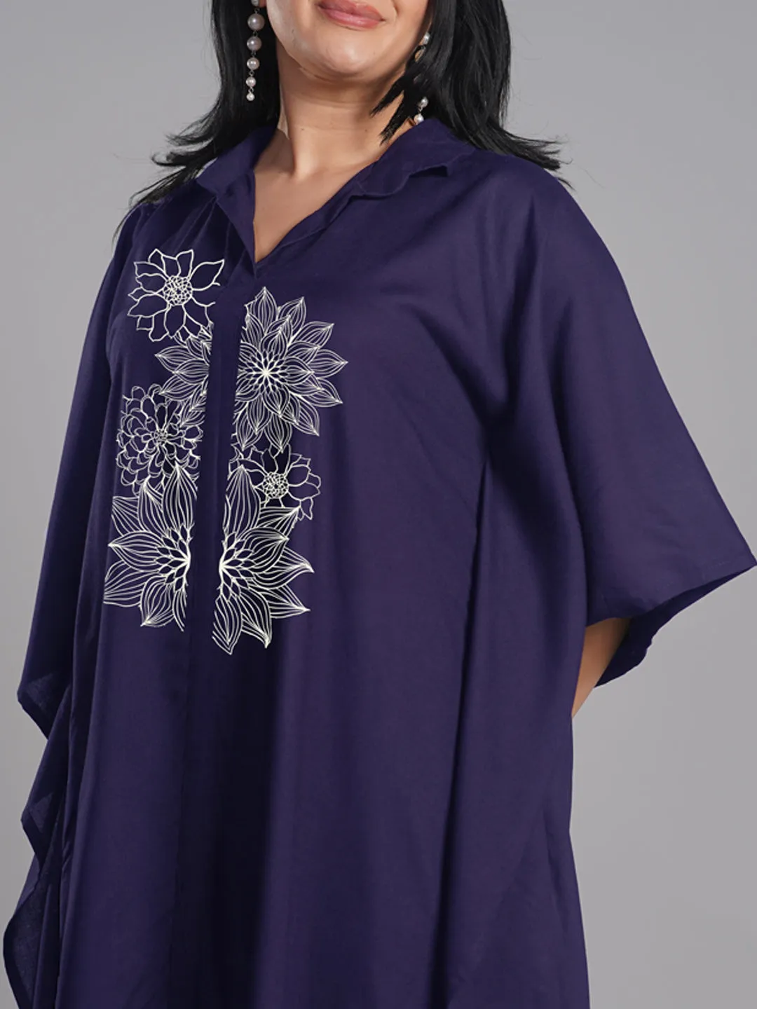 Navy Rayon Shirt-Kaftan - Modern