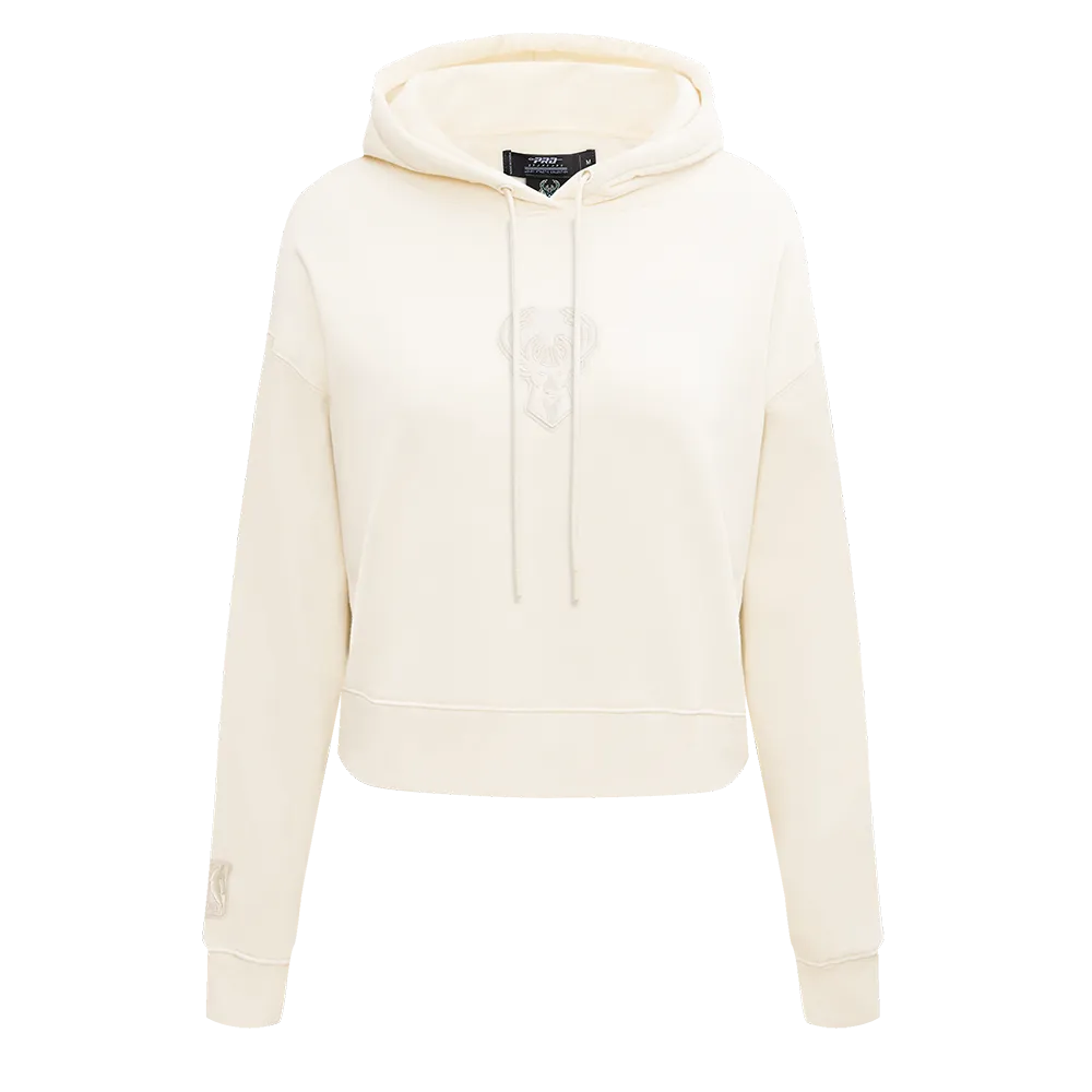 NBA MILWAUKEE BUCKS NEUTRAL WOMEN'S CROPPED PO HOODIE (EGGSHELL)