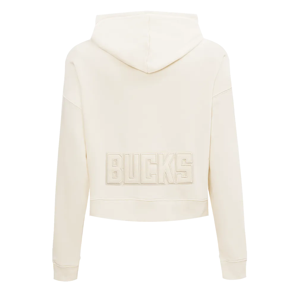 NBA MILWAUKEE BUCKS NEUTRAL WOMEN'S CROPPED PO HOODIE (EGGSHELL)