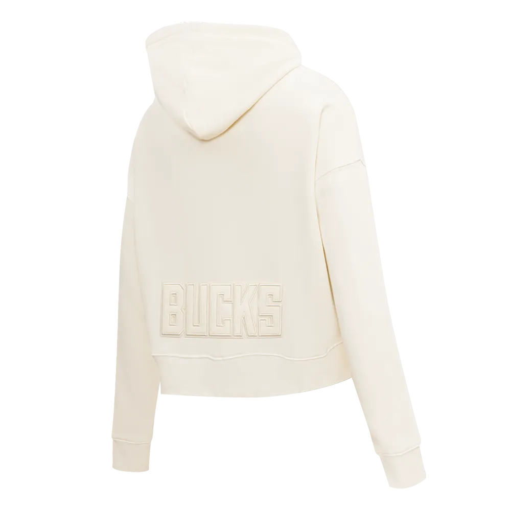 NBA MILWAUKEE BUCKS NEUTRAL WOMEN'S CROPPED PO HOODIE (EGGSHELL)