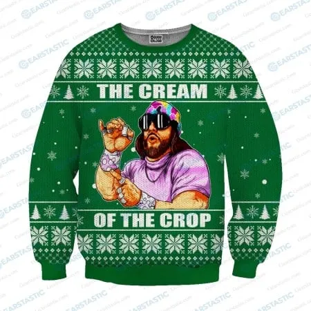 NEW Macho Man Randy Savage the Cream of the Crop Ugly Christmas Sweater, Green, Sz 2XL, Retails $75