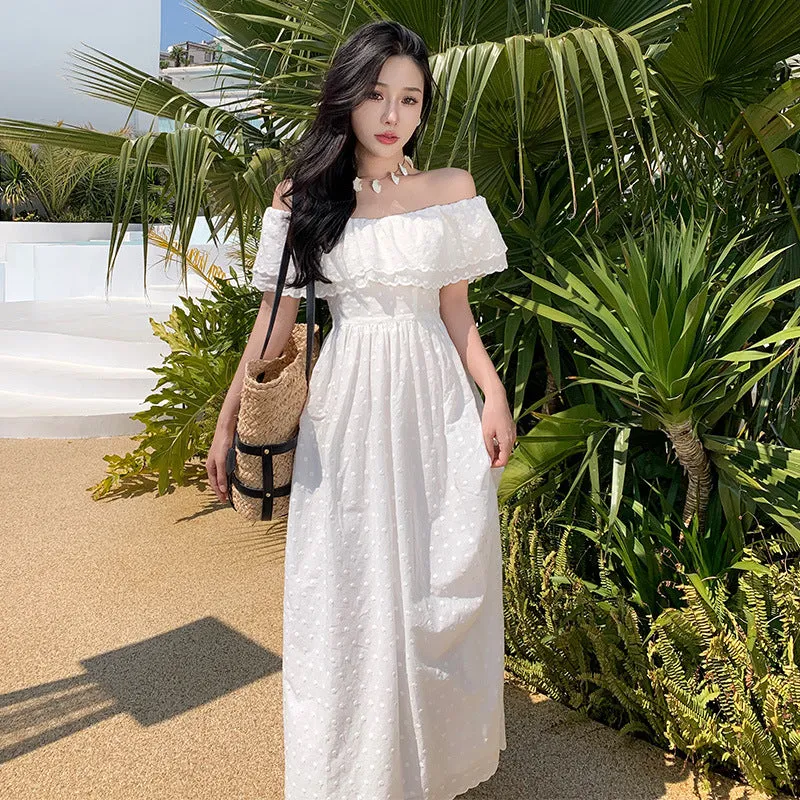 Off Shoulder Summer Dress Embroidered Fairy Long Dress 1071