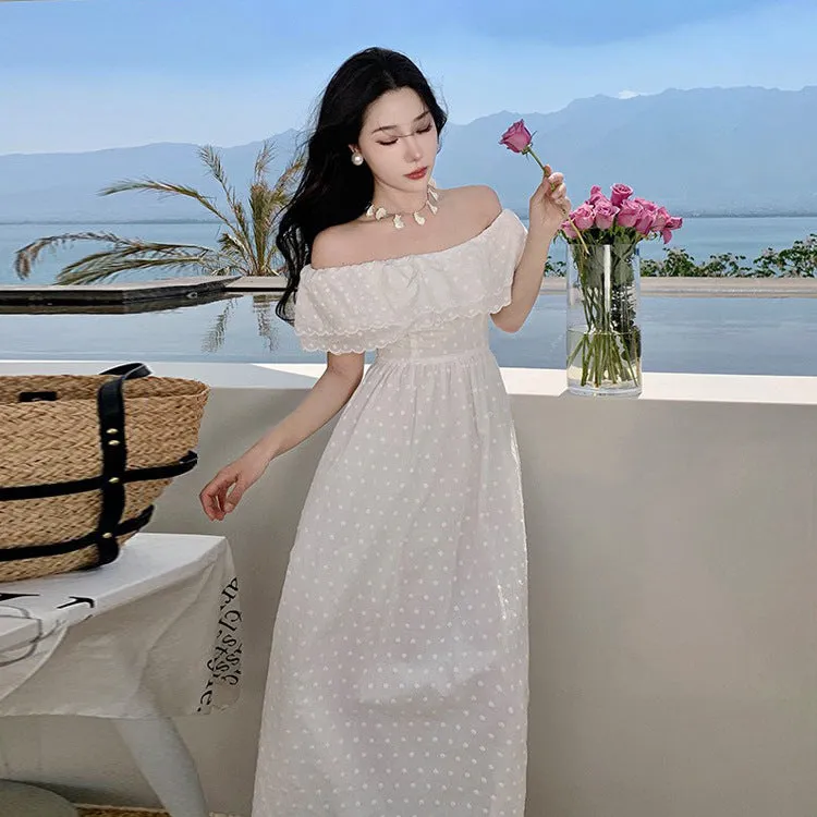 Off Shoulder Summer Dress Embroidered Fairy Long Dress 1071