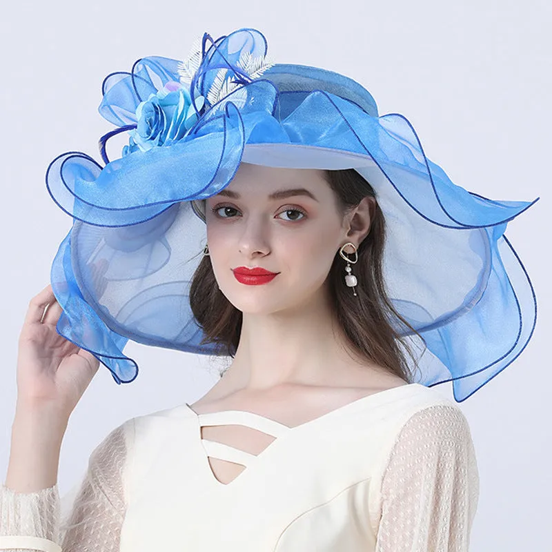 Organza Derby Wide Brim Wedding Bride Hat with Exquisite Flower Details