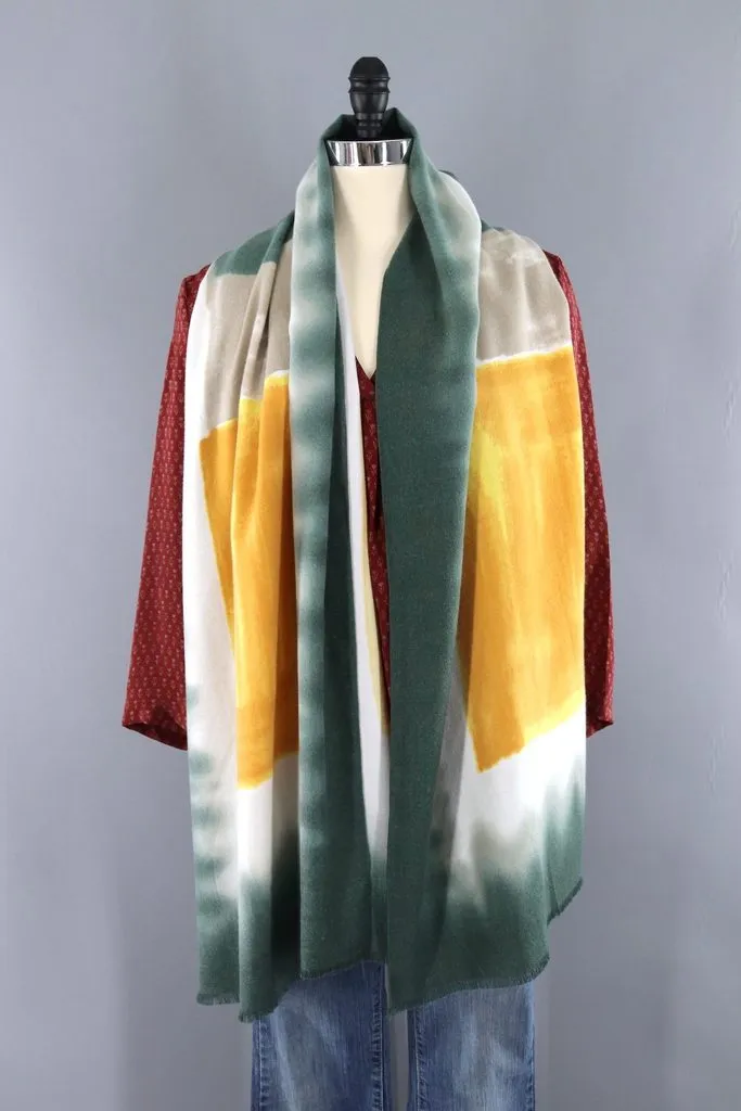 Pashmina Scarf Wrap / Mustard Yellow & Green Ombre