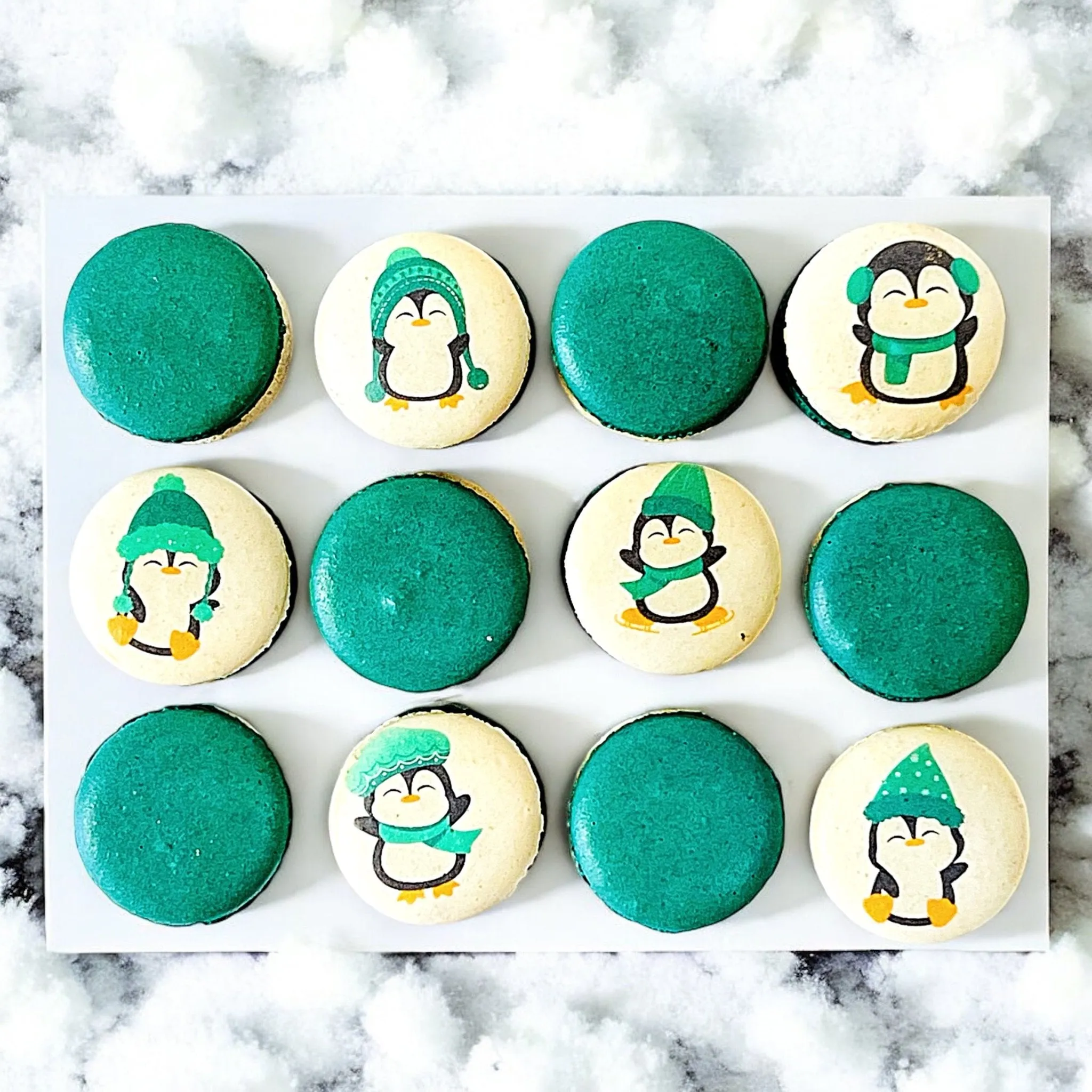 Penguin Winter Macaron Set - Green and White