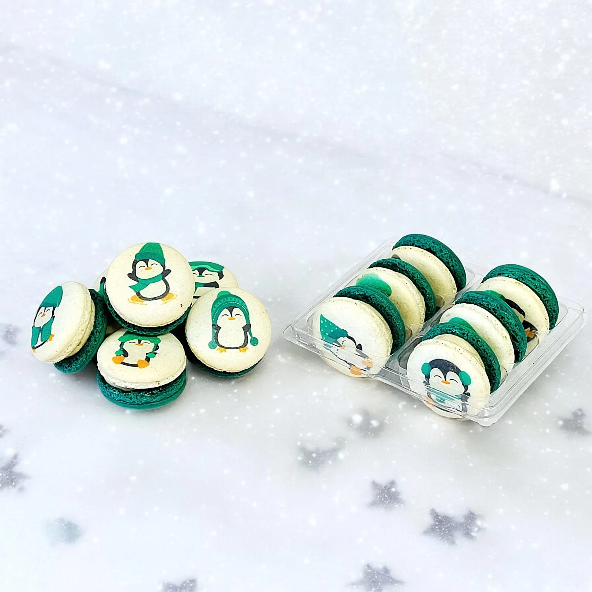 Penguin Winter Macaron Set - Green and White