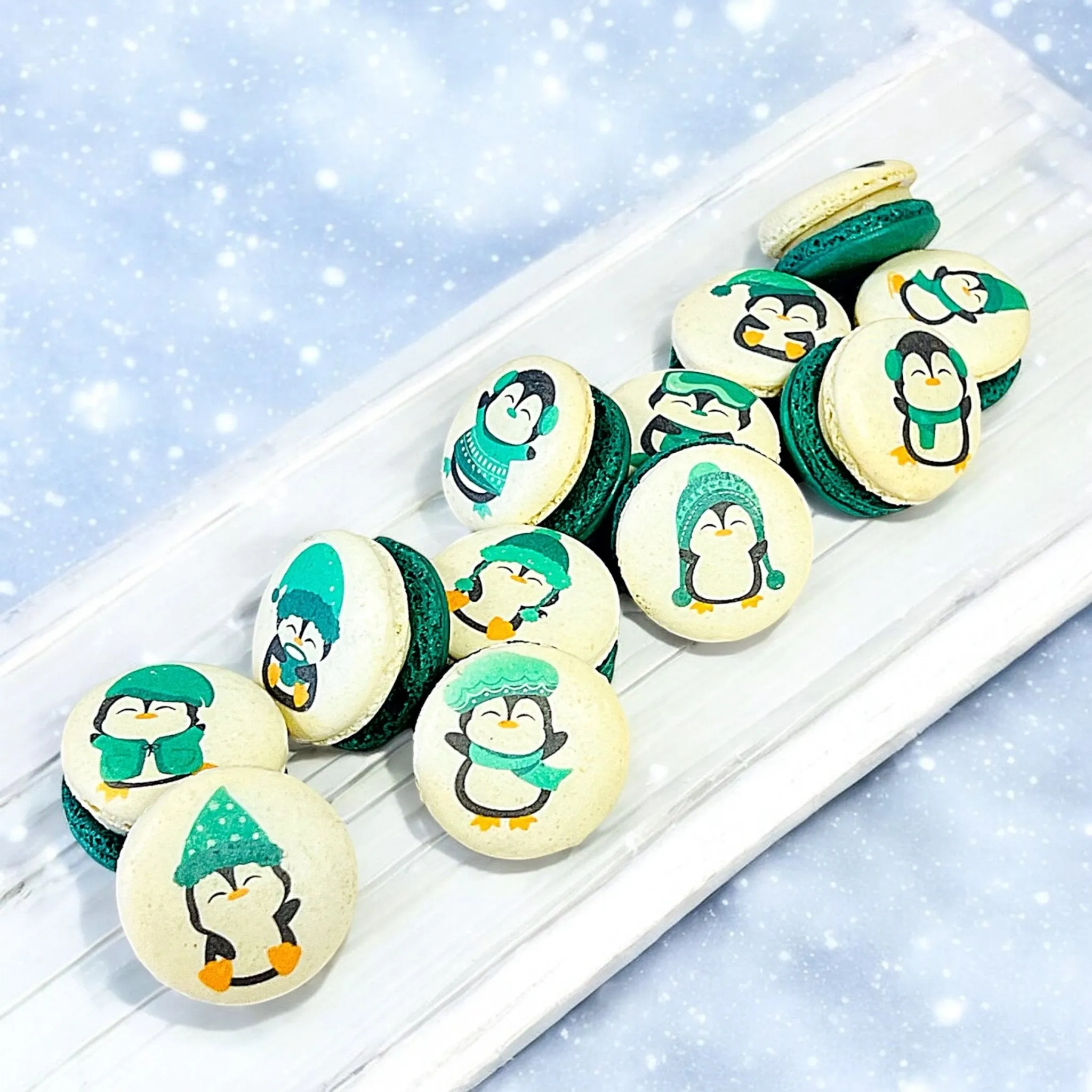 Penguin Winter Macaron Set - Green and White