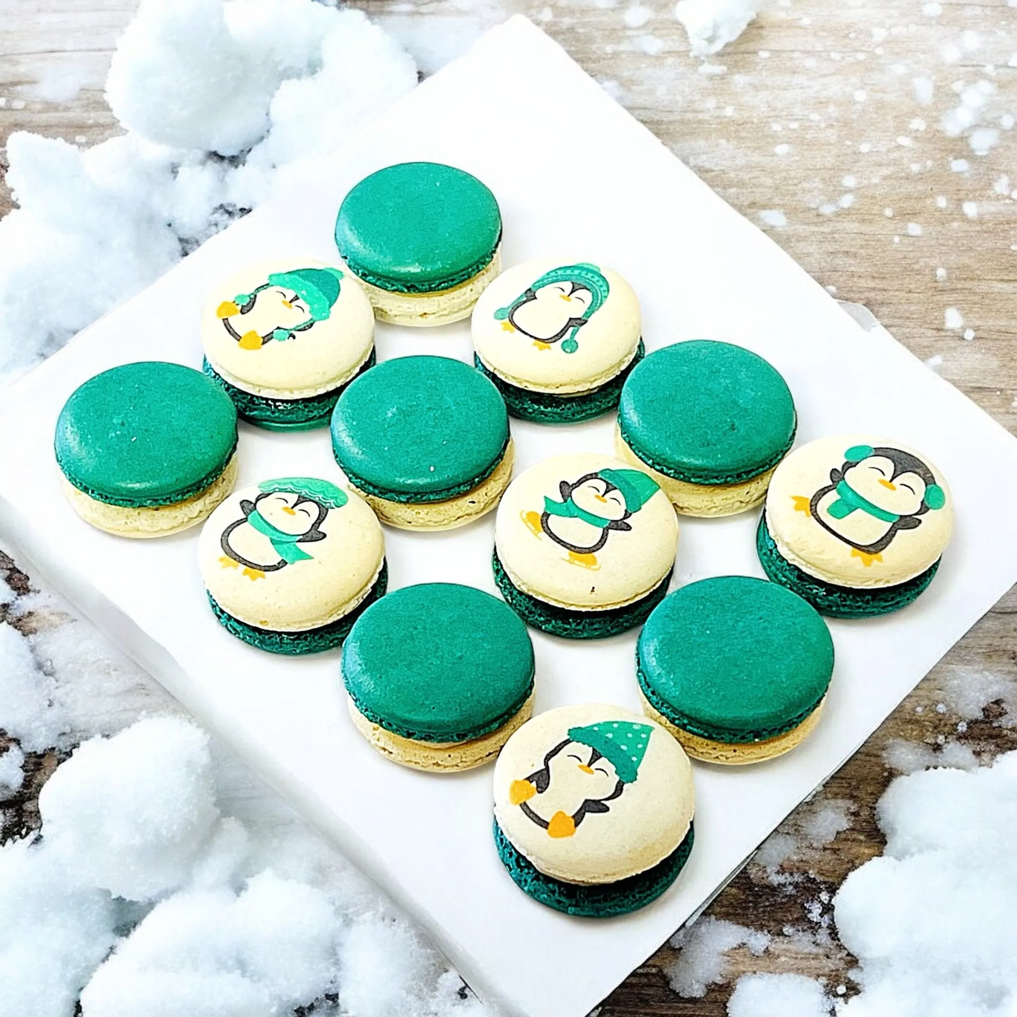 Penguin Winter Macaron Set - Green and White