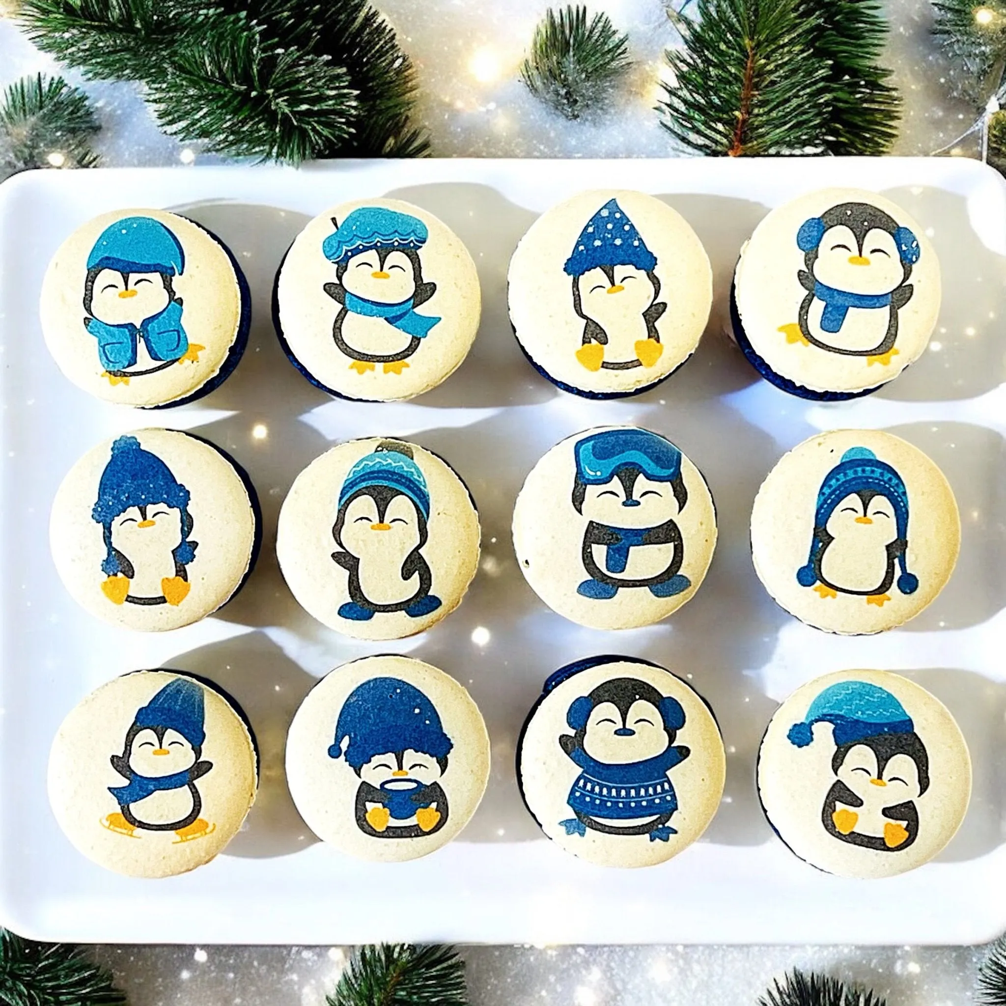 Penguin Winter Macaron Set - Sapphire Blue and White