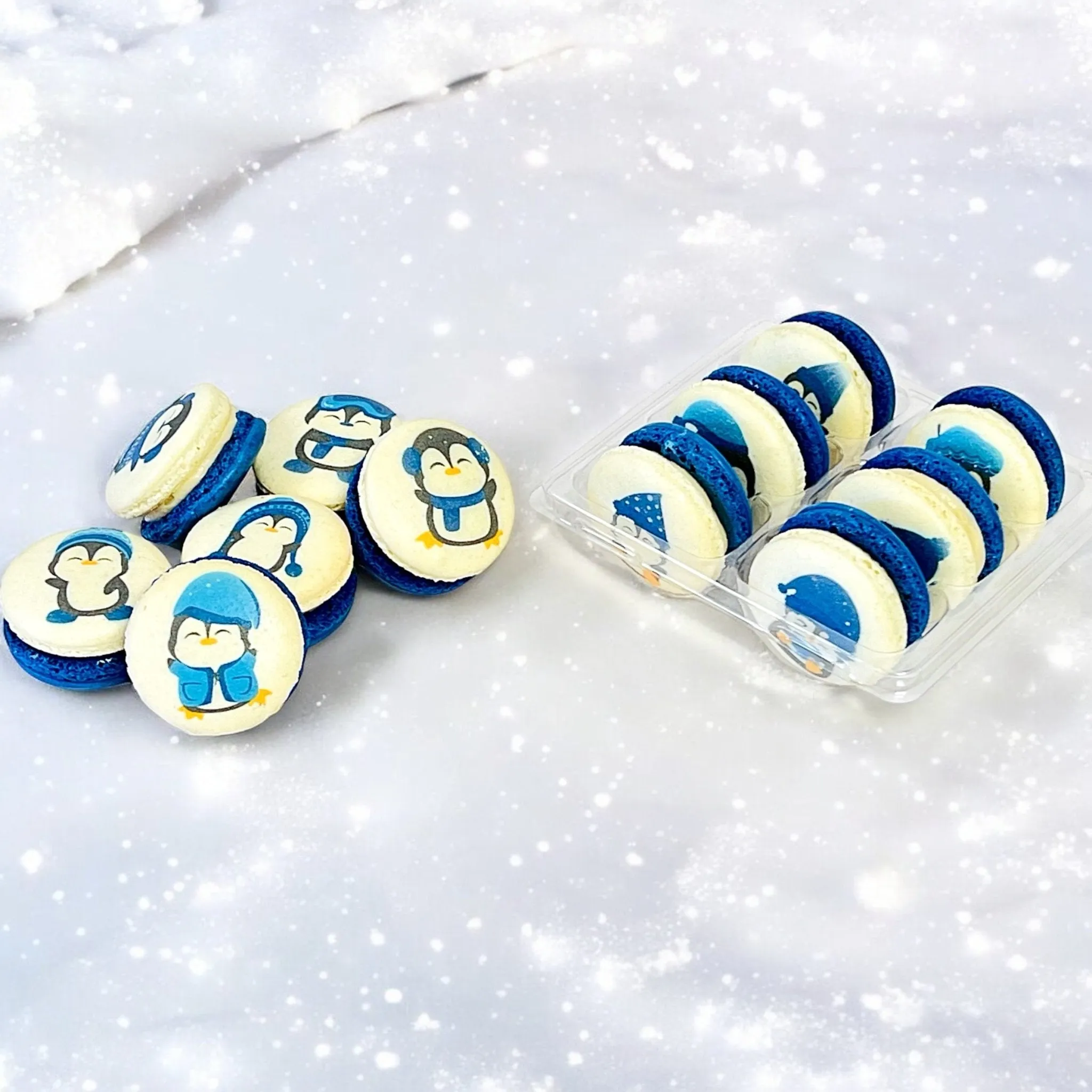 Penguin Winter Macaron Set - Sapphire Blue and White