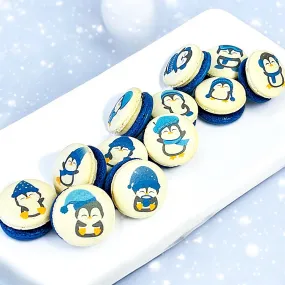 Penguin Winter Macaron Set - Sapphire Blue and White