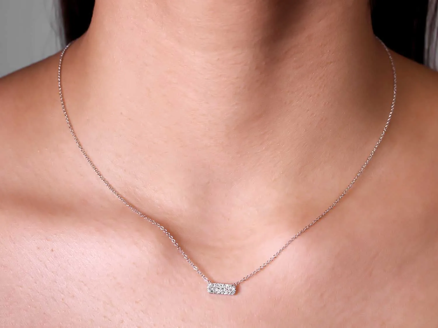 Petite Diamond Bar Necklace in White Gold