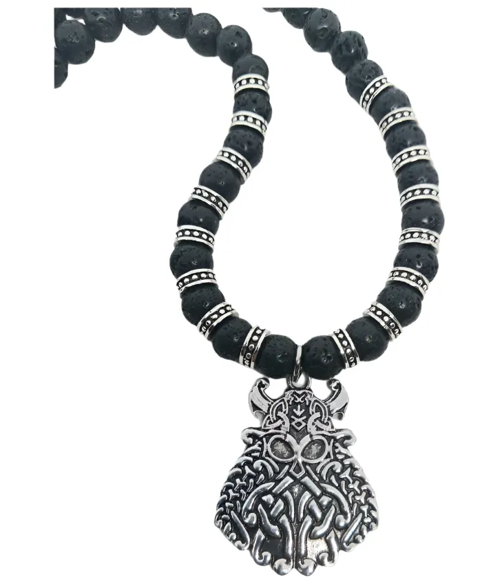 Pewter Odin Necklace with Lava Stone