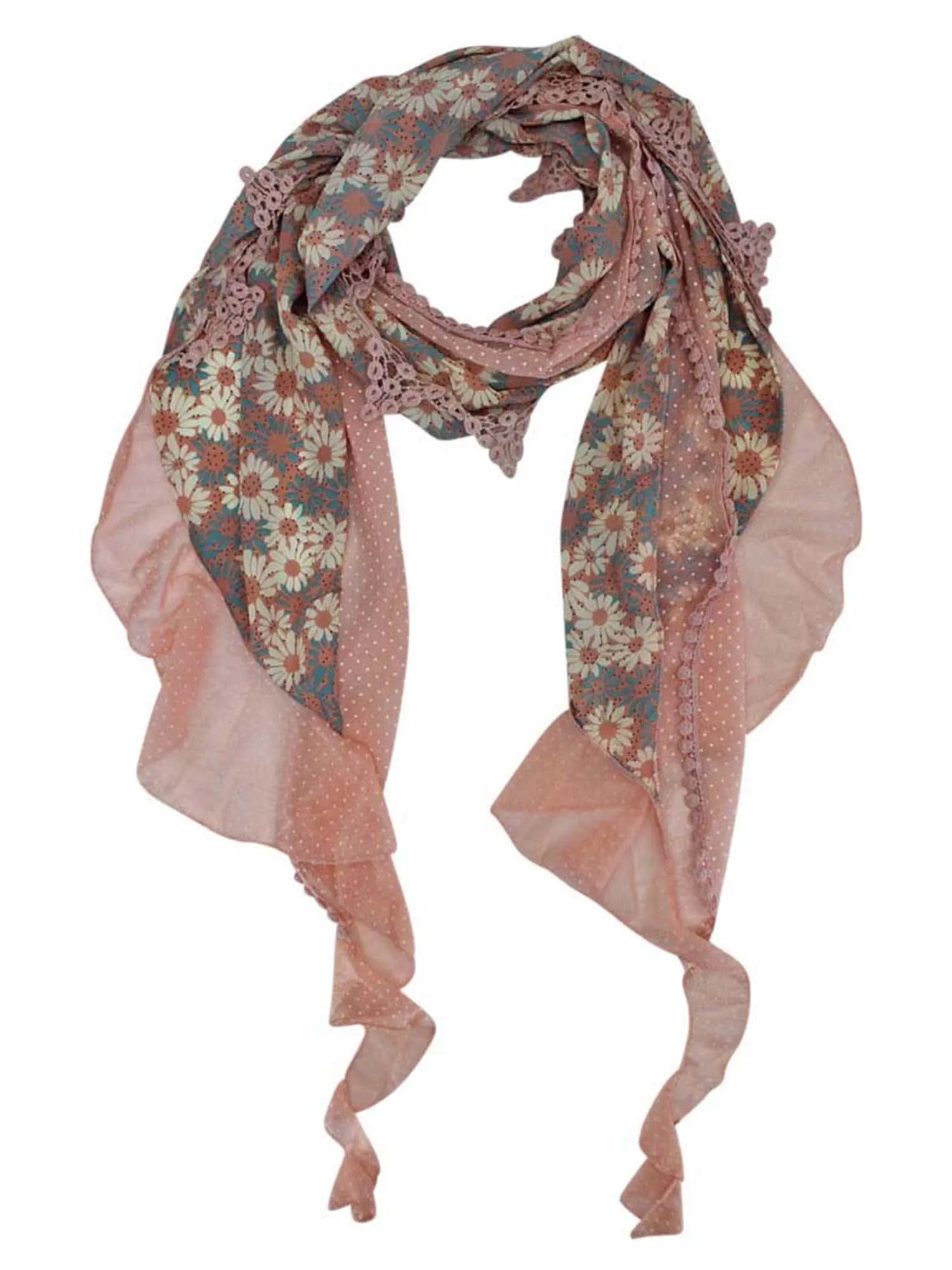 Pink Ruffled Daisy & Dots Scarf