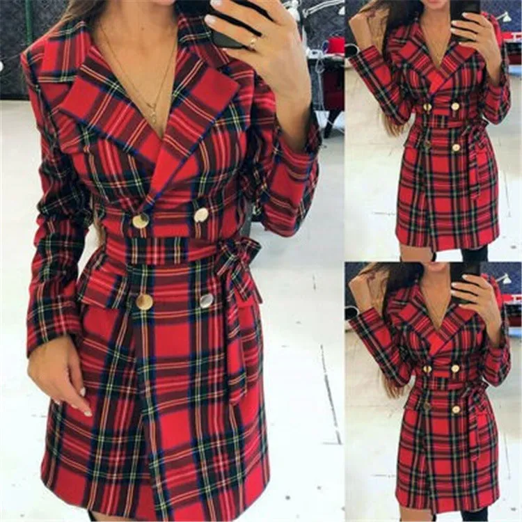 Plaid Long Sleeve Blazer Dress