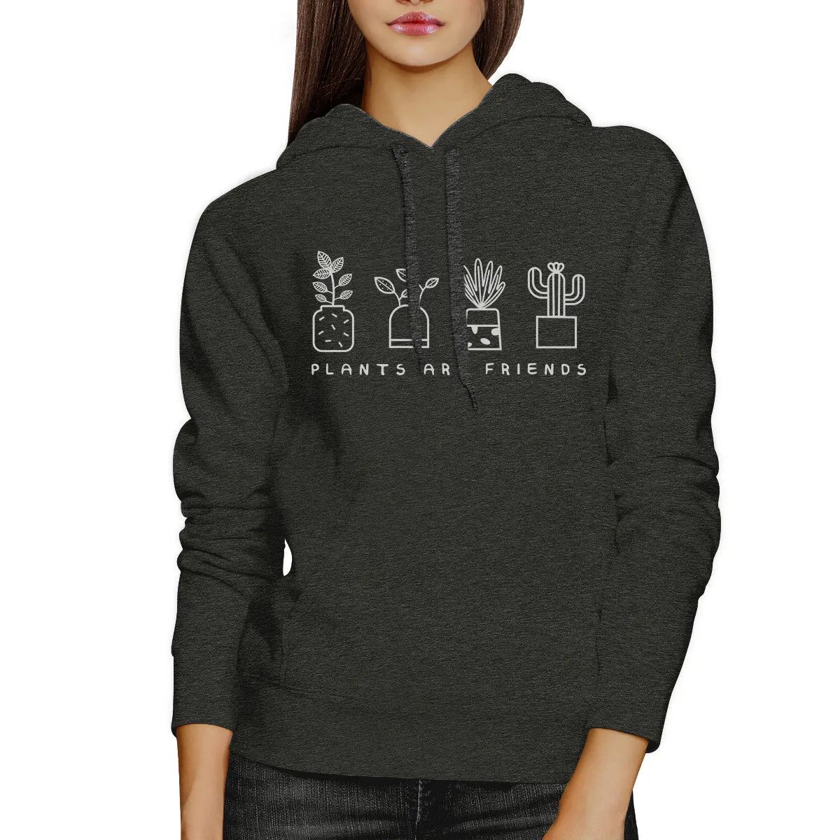 Plants Are Friends Unisex Dark Grey Cute Graphic Hoodie For Her