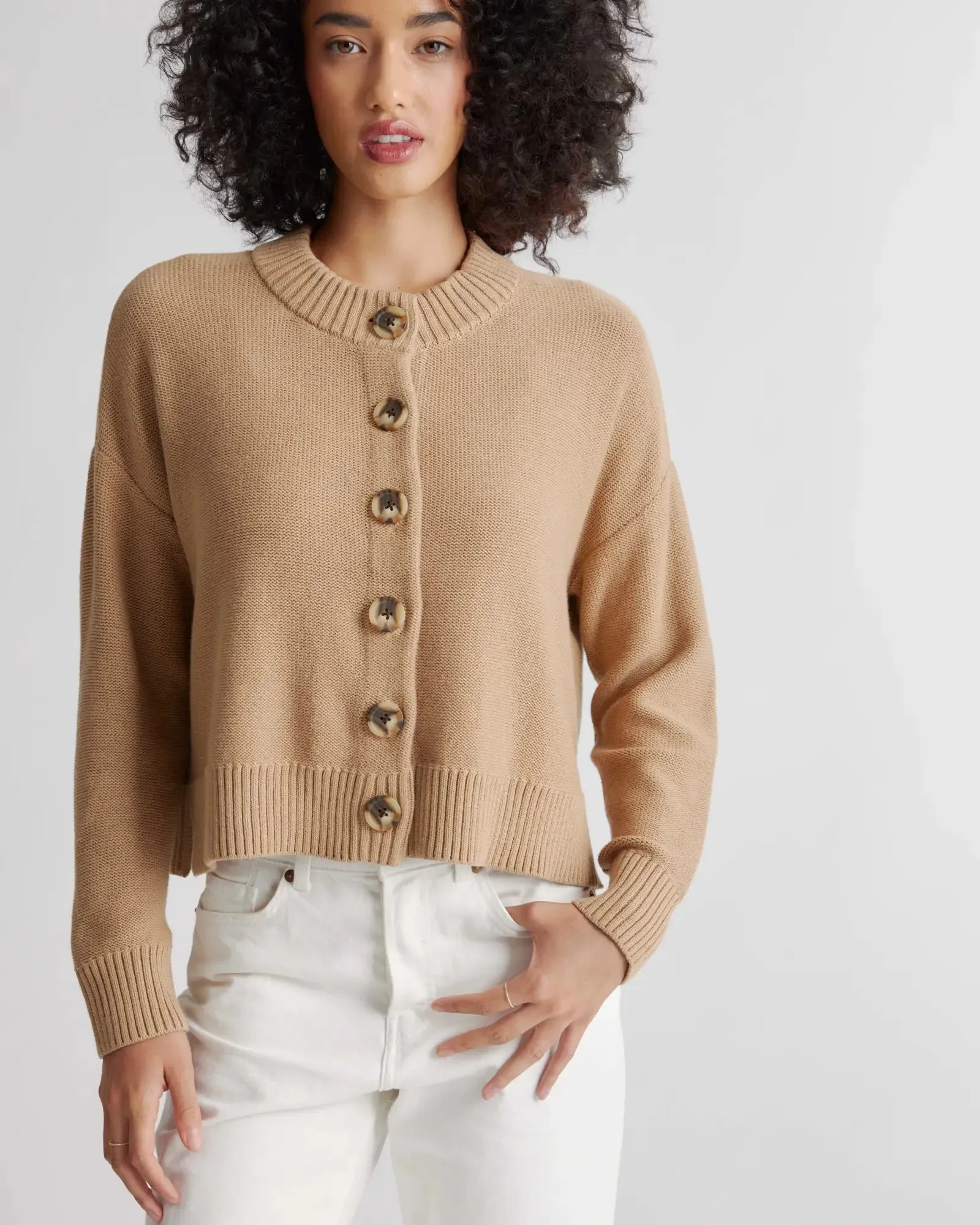 Quince Camel Crop Cardigan (S)