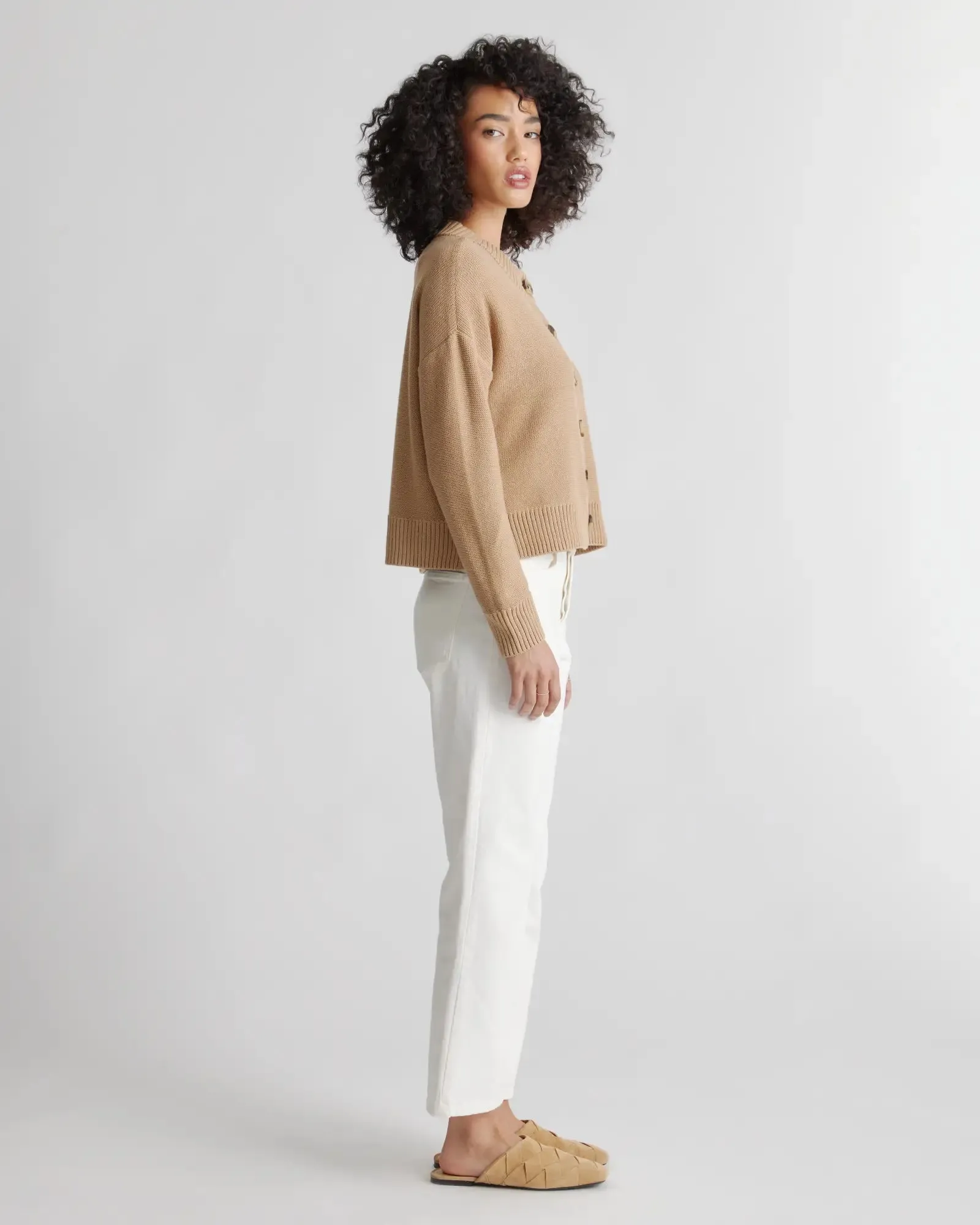 Quince Camel Crop Cardigan (S)