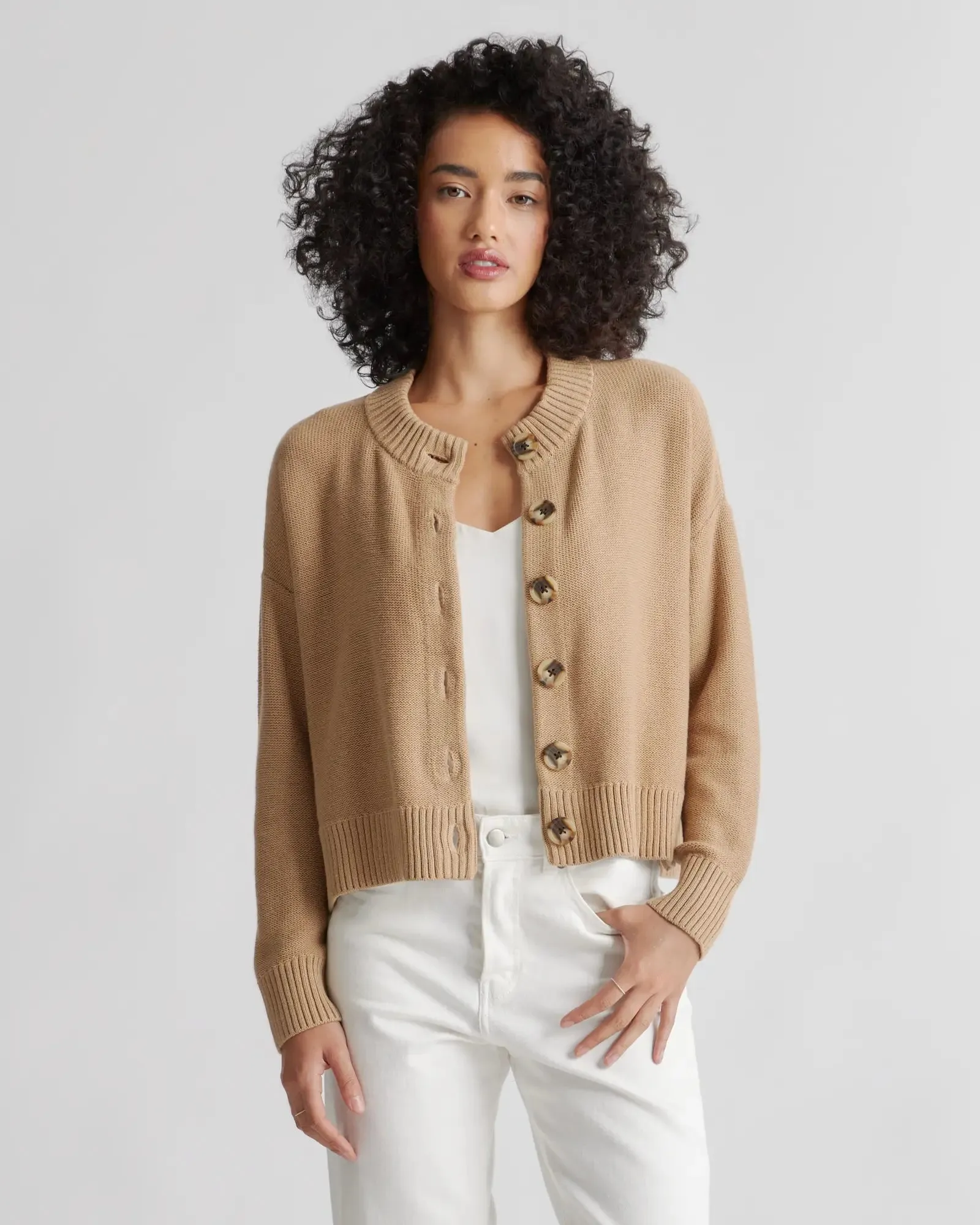 Quince Camel Crop Cardigan (S)