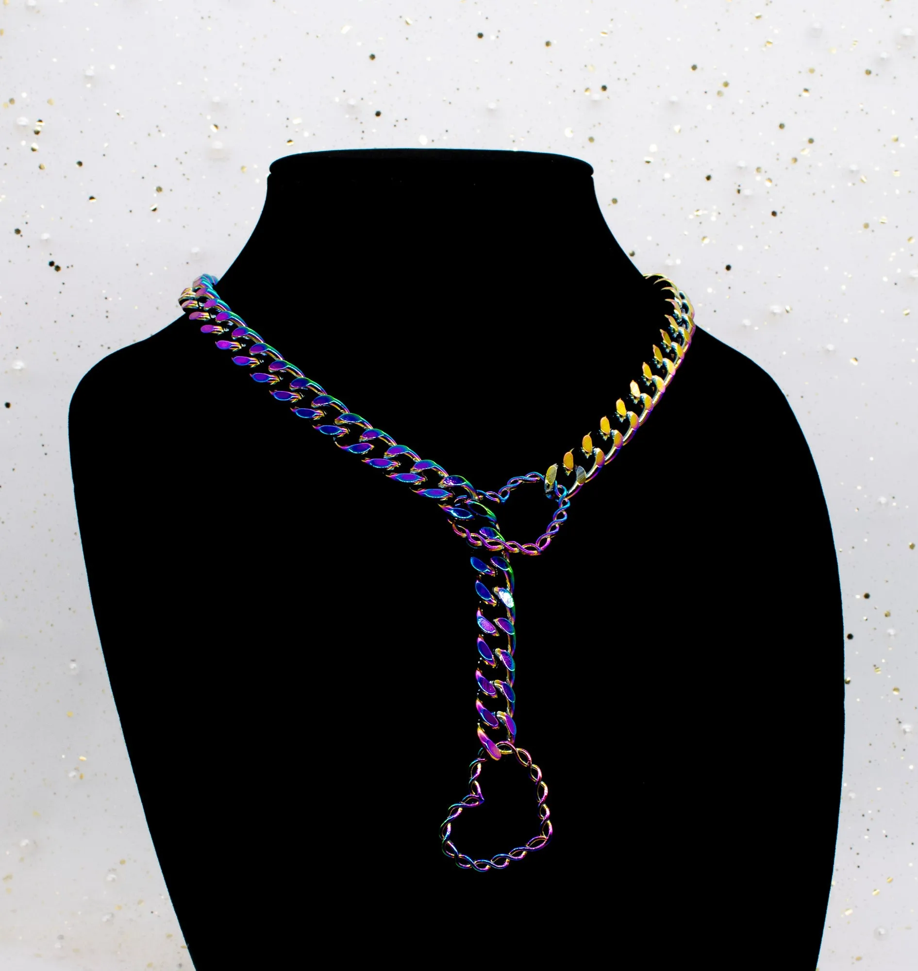 Rainbow Chain Heart Slip Chain Collar