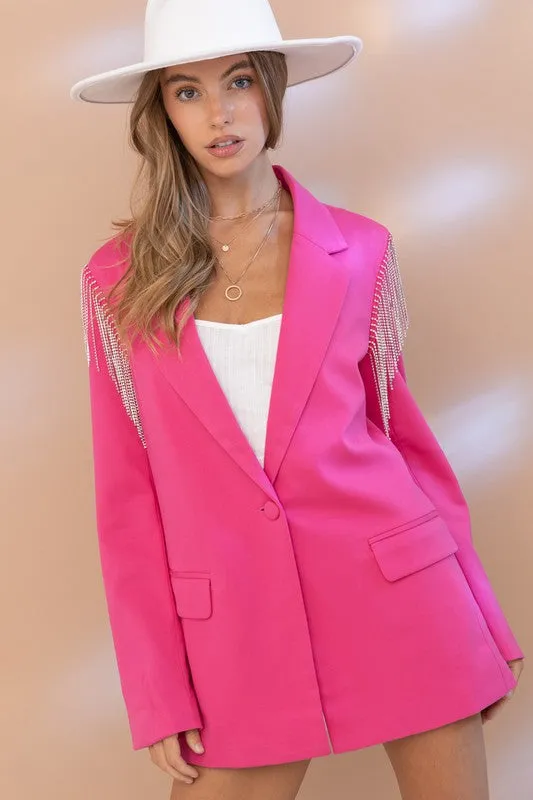 Rhinestone Fringe Hot Pink Blazer