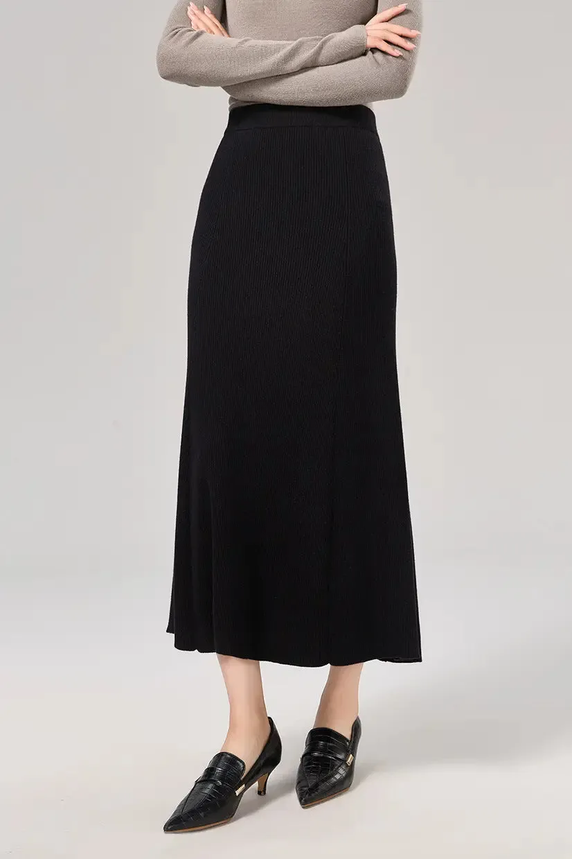 Ribbed Knit Washable Wool Skirt