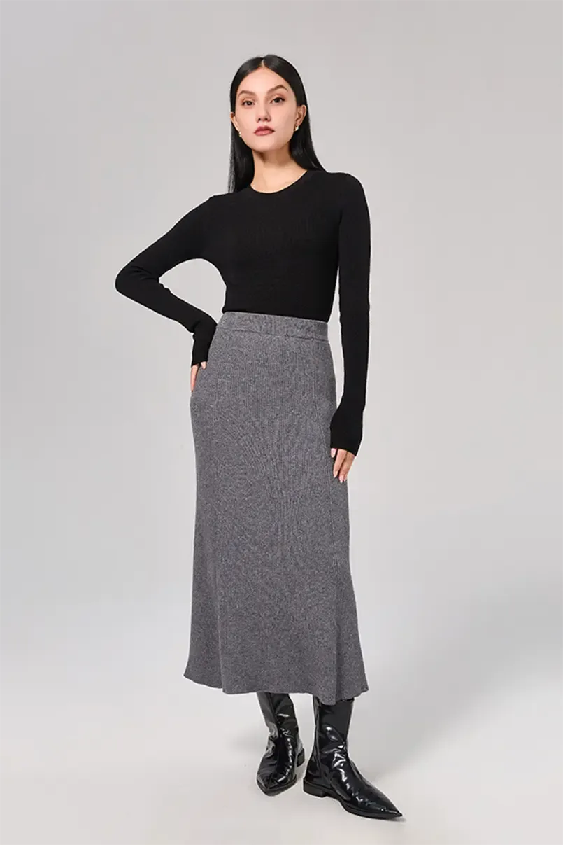 Ribbed Knit Washable Wool Skirt