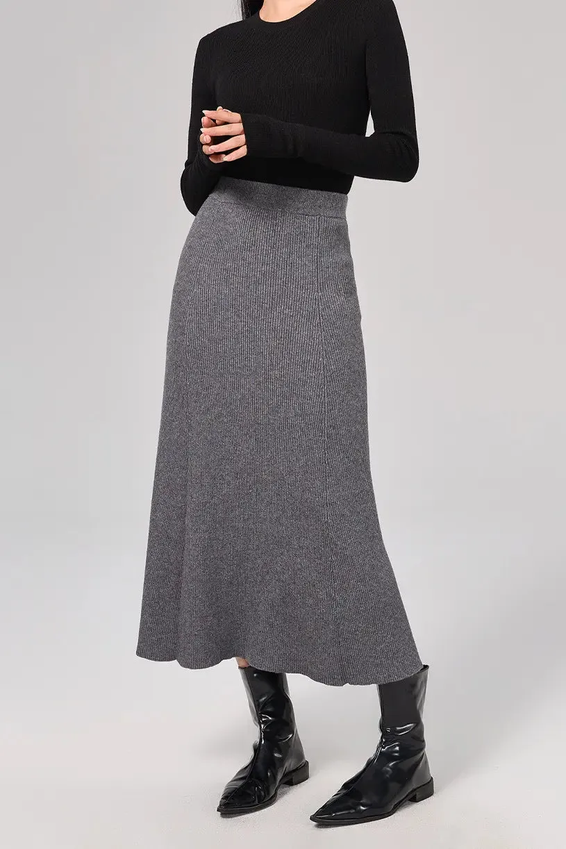 Ribbed Knit Washable Wool Skirt