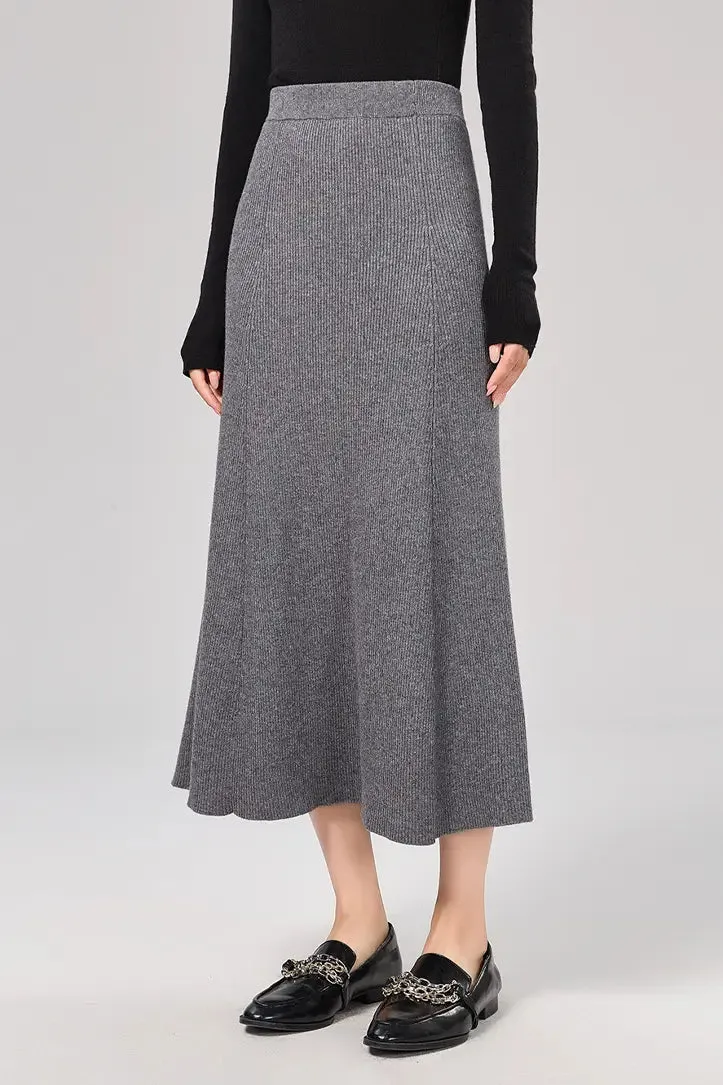 Ribbed Knit Washable Wool Skirt