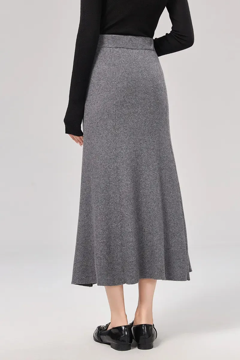 Ribbed Knit Washable Wool Skirt