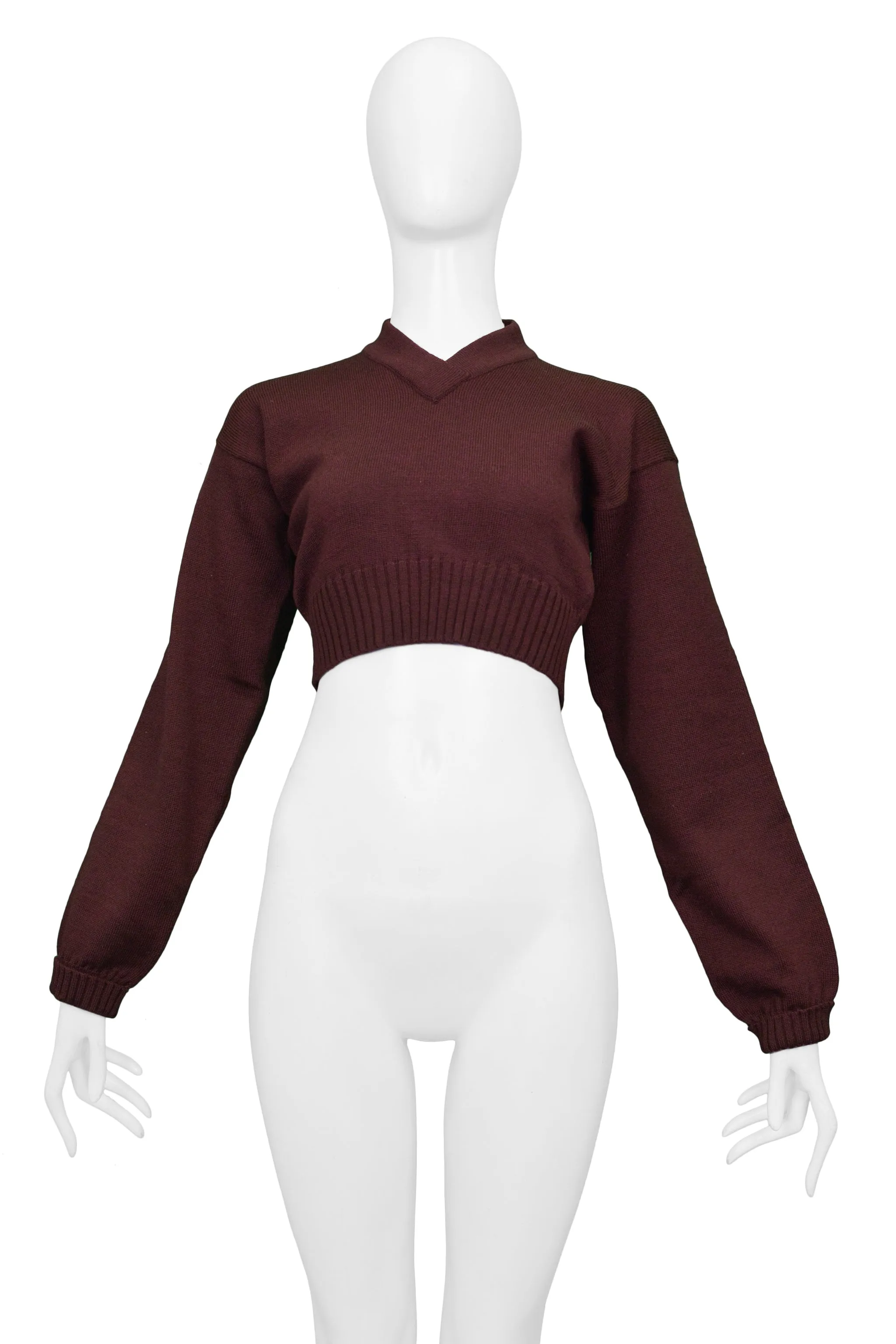 ROMEO GIGLI BURGUNDY V NECK CROP SWEATER