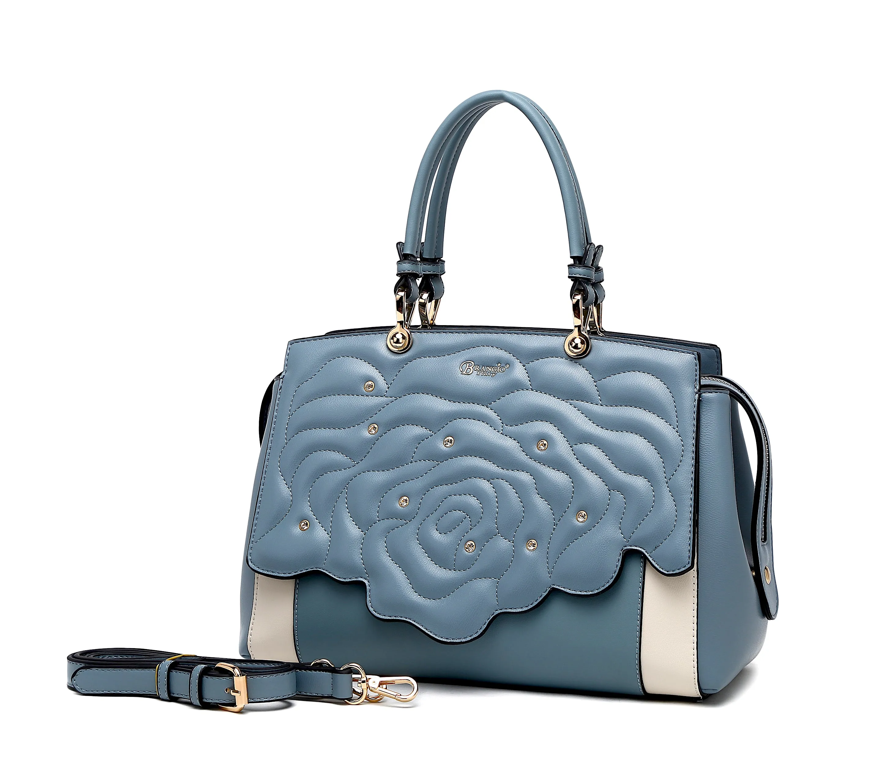 Rosette 3d Crystal Vegan Leather Metallic Handbag