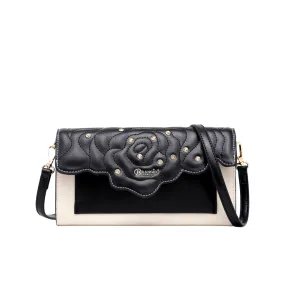 Rosette 3d Crystal Vegan Leather Mini Crossbody Clutch