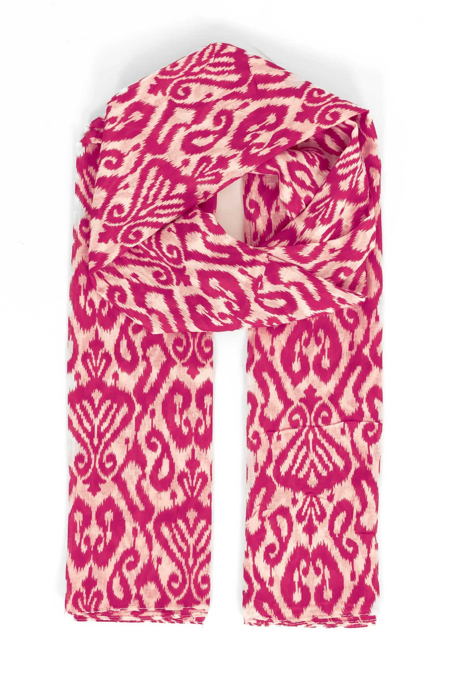 Saffron Lightweight Cotton Scarf - Fuchsia, Damask