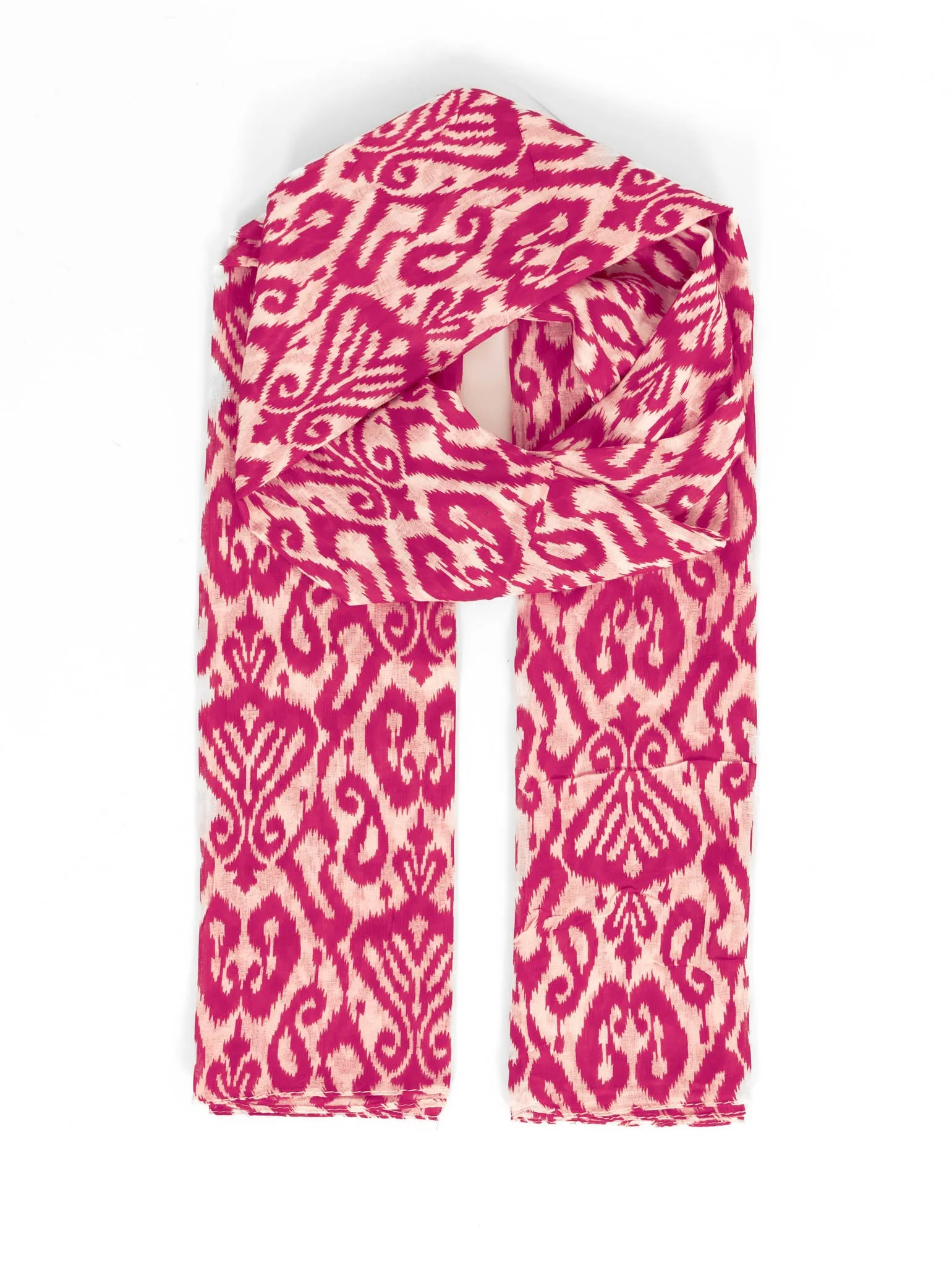 Saffron Lightweight Cotton Scarf - Fuchsia, Damask