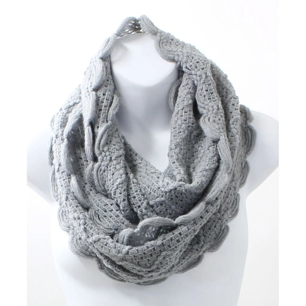 Scallop Edge Light Gray Winter Infinity Scarf