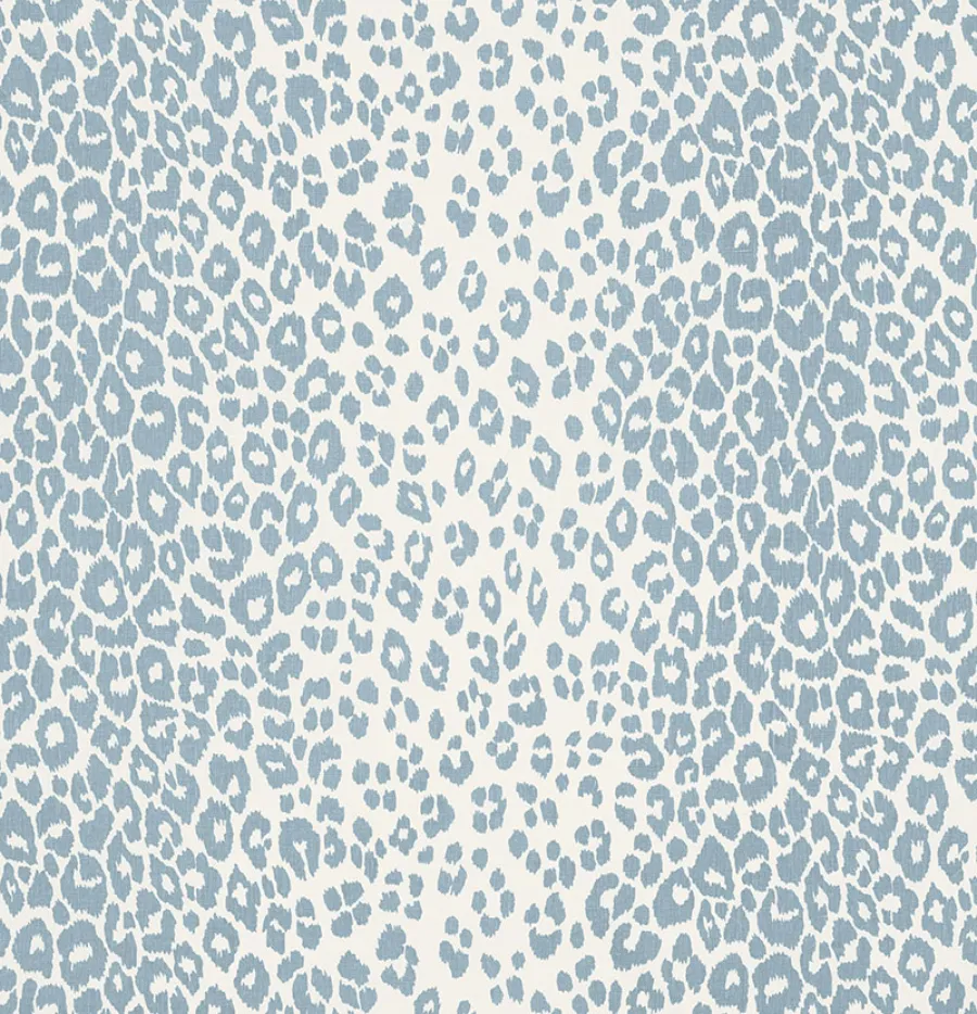 Schumacher Fabric by the yard: Iconic Leopard, Sky