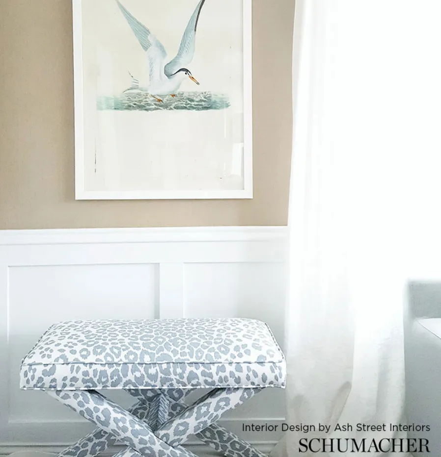 Schumacher Fabric by the yard: Iconic Leopard, Sky