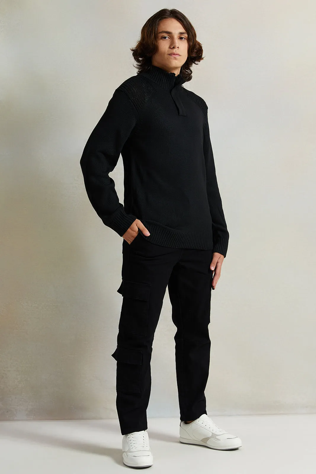 Senior Boys Black High-Neck Sweater