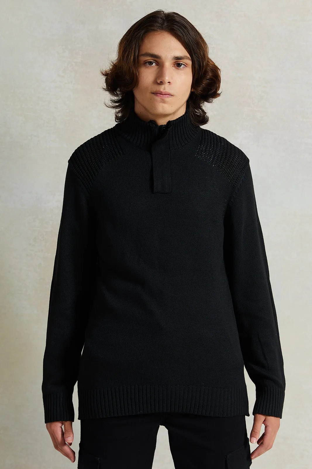 Senior Boys Black High-Neck Sweater