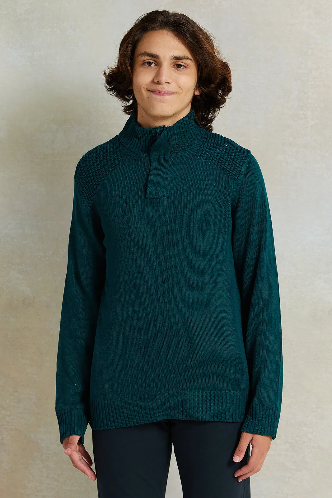 Senior Boys Green High-Neck Sweater