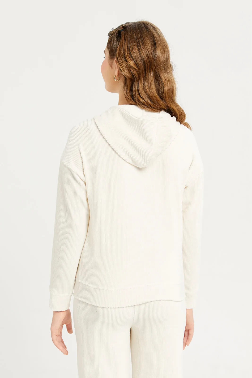 Senior Girls Cream Hooded Cord Zip Thru