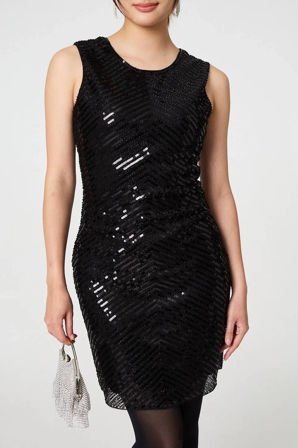 Sequin Detail Sleeveless Mini Shift Dress